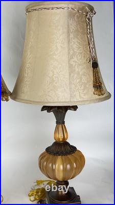 Pair Of Brown Vintage Lamp Vintage With Orange Details