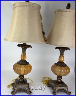 Pair Of Brown Vintage Lamp Vintage With Orange Details