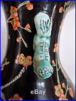 Pair Of Lamps Chinese Porcelain Famille Noire Vintage 29 Tall Pre-wwii