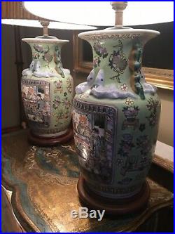 Pair Of Large Antique Vintage Chinese Porcelain Table Lamps