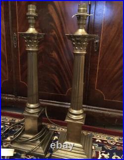 Pair Of Laura Ashley Vintage Brass Corinthian Column Table Lamps