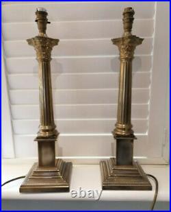 Pair Of Laura Ashley Vintage Brass Corinthian Column Table Lamps