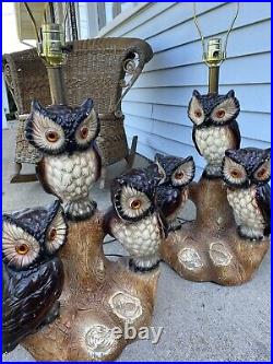 Pair Of Solid Vintage Triple Owl Lamps