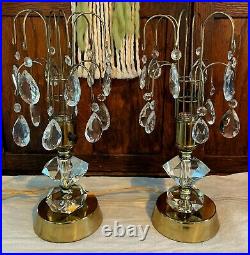 Pair Of Vintage 18 Tall Boudoir Crystal Waterfall Table Lamps