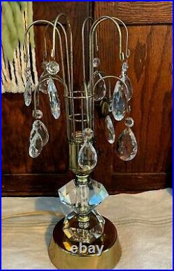 Pair Of Vintage 18 Tall Boudoir Crystal Waterfall Table Lamps
