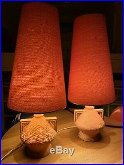 Pair Of Vintage 60s Lamps Mid Century Asian Ceramic Retro Atomic Chalkware Rare