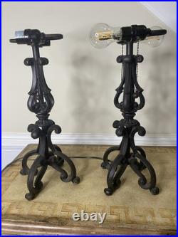 Pair Of Vintage Black Cast Iron Table Lamps