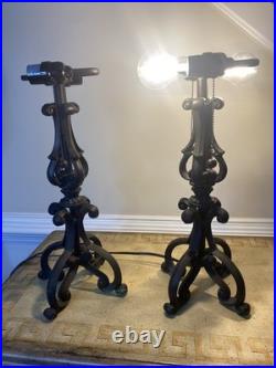 Pair Of Vintage Black Cast Iron Table Lamps