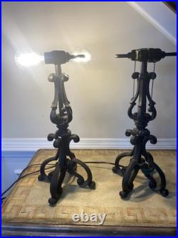 Pair Of Vintage Black Cast Iron Table Lamps