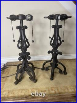 Pair Of Vintage Black Cast Iron Table Lamps