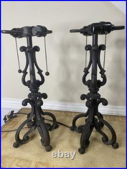 Pair Of Vintage Black Cast Iron Table Lamps