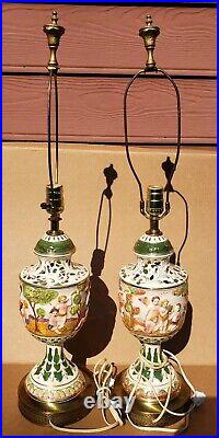 Pair Of Vintage Capodimonte Lamps Signed