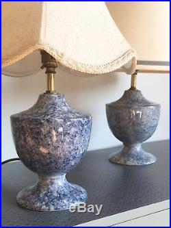 Pair Of Vintage Ceramic Blue Table Lamps 1970s Bedside Lamp