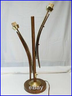 Pair Of Vintage Danish MCM Spaghetti Globe Lucite Wood Sunflower Table Lamps