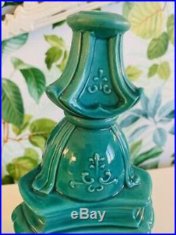 Pair Of Vintage Green Ceramic Pagoda Lamp Bases Hollywood Regency Chinoiserie