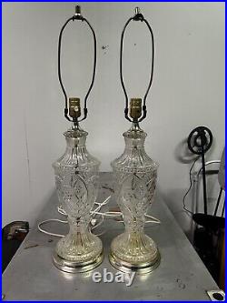 Pair Of Vintage Hollywood Regency French Style 24% Lead Cut Crystal Table Lamp