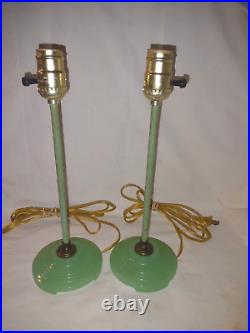 Pair Of Vintage Jadite Glass Table/Boudoir Candlestick Lamps 13.5