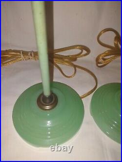 Pair Of Vintage Jadite Glass Table/Boudoir Candlestick Lamps 13.5