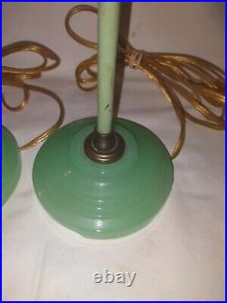 Pair Of Vintage Jadite Glass Table/Boudoir Candlestick Lamps 13.5