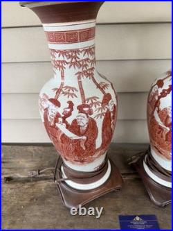 Pair Of Vintage Japanese Kutani Ware Style Table Lamps With Wood Bases Pair Of Vintage Japanese Kutani Ware Style Table Lamps With Wood Bases
