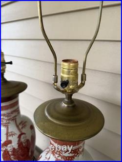 Pair Of Vintage Japanese Kutani Ware Style Table Lamps With Wood Bases