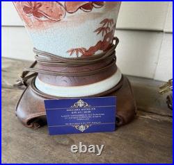 Pair Of Vintage Japanese Kutani Ware Style Table Lamps With Wood Bases
