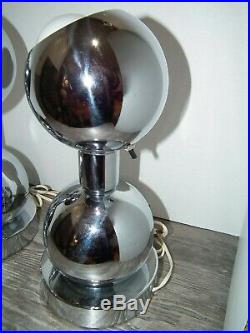 Pair Of Vintage MID Century Chrome Eyeball Orb Table Lamps Sonneman