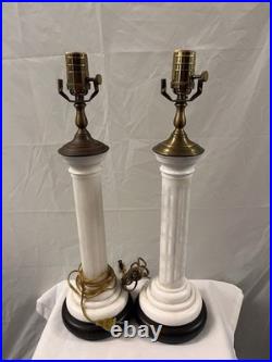 Pair Of Vintage Marble And Brass Table Crest Lamps