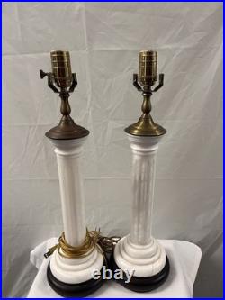 Pair Of Vintage Marble And Brass Table Crest Lamps