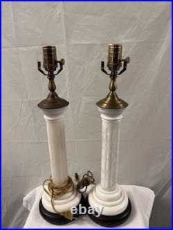 Pair Of Vintage Marble And Brass Table Crest Lamps
