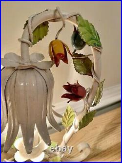 Pair Of Vintage Original Tole Tulip Wrought Iron Italian Flower Table Lamps