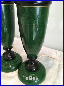 Pair Of Vintage Painted Malachite Effect Table Lamps