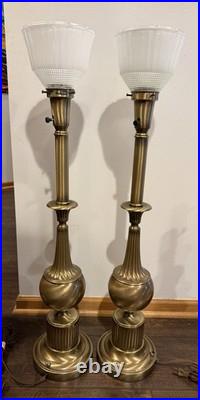 Pair Of Vintage Rembrandt Gold Brass Torch Table Lamp With Shade And Cord 34