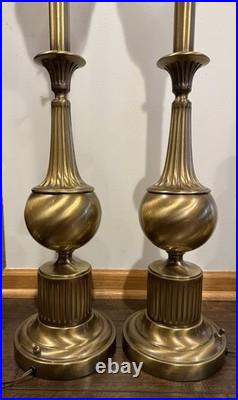 Pair Of Vintage Rembrandt Gold Brass Torch Table Lamp With Shade And Cord 34