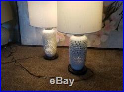 Pair Of Vintage Reticulated Blanc De Chine Porcelain Cherry Blossom Lamps