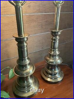 Pair QUALITY Vintage 3 Way Stiffel Brass Table Boudoir Lamps 24.75, 6 Lbs Each