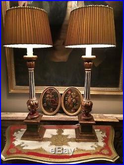 Pair Tall Antique Vintage Hand Painted Florentine Venetian Italian Table Lamps