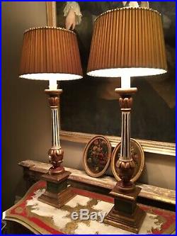 Pair Tall Antique Vintage Hand Painted Florentine Venetian Italian Table Lamps