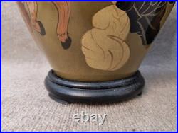 Pair Vintage Asian Figural Ceramic Table Lamps 28 Hand Painted Elegant VTG Nice