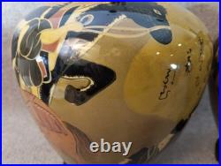 Pair Vintage Asian Figural Ceramic Table Lamps 28 Hand Painted Elegant VTG Nice