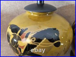 Pair Vintage Asian Figural Ceramic Table Lamps 28 Hand Painted Elegant VTG Nice