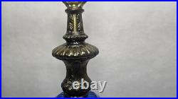 Pair Vintage Blue Murano MCM Hollywood Regency Glass & Cast Speltzer Table Lamps