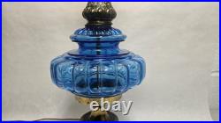 Pair Vintage Blue Murano MCM Hollywood Regency Glass & Cast Speltzer Table Lamps