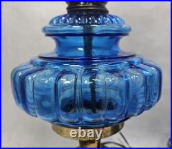 Pair Vintage Blue Murano MCM Hollywood Regency Glass & Cast Speltzer Table Lamps