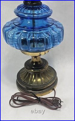 Pair Vintage Blue Murano MCM Hollywood Regency Glass & Cast Speltzer Table Lamps