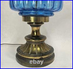 Pair Vintage Blue Murano MCM Hollywood Regency Glass & Cast Speltzer Table Lamps