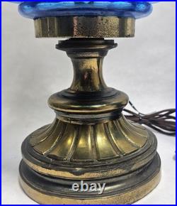 Pair Vintage Blue Murano MCM Hollywood Regency Glass & Cast Speltzer Table Lamps