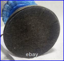 Pair Vintage Blue Murano MCM Hollywood Regency Glass & Cast Speltzer Table Lamps