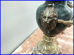Pair Vintage Brevettato Italian Table Lamp with Brass / Bronze Marble Lion Head
