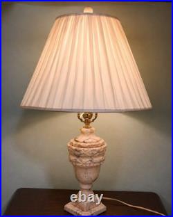 Pair Vintage Carved Alabaster Table Lamps 31 Neoclassical Pleated Shades
